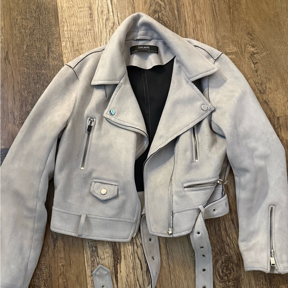 Zara Basic Outerwear Crop Gray Women's Biker Jacket